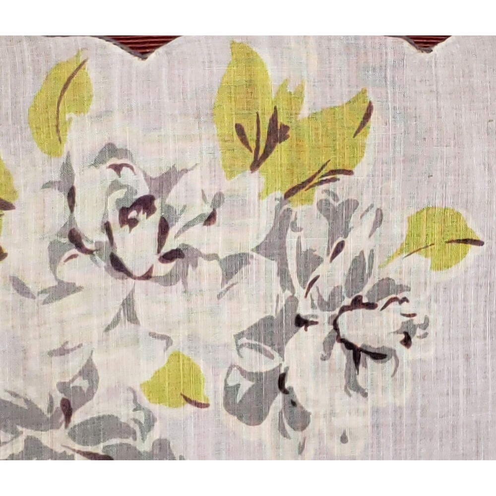 Vtg Blue Gray Floral Handkerchief Slate Blue/Gray Linen Hankie w/Scalloped Edges